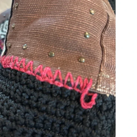 The Sak Vintage Crochet Sayulita Drawstring Backpack Bohemian Black Brown - Picture 9 of 13